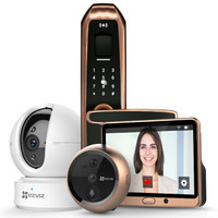 萤石 DL11S+DP1(棕色）+C6C 智能门锁指纹锁密码锁加猫眼加摄像头 智能家用门锁猫眼摄像机套装