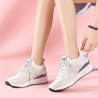 Haut Ton 皓顿 休闲小白鞋女潮流时尚系带运动板NXYD021 白色 38