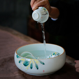 苏氏陶瓷 SUSHI CERAMICS 茶洗手绘夏荷茶具配件9英寸陶瓷茶碗
