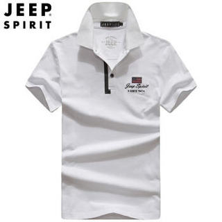 吉普 JEEP 男士Polo衫短袖T恤 男纯色棉质舒适男装翻领Polo衫 8077 白色 2XL