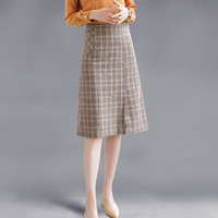 她池女装冬季新款半身裙韩版通勤OL风经典格子a字修身显瘦优雅秋冬裙子 T84Z2257A402M 格子 M