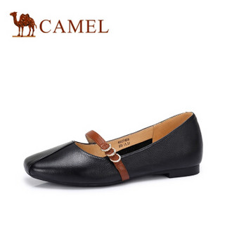 CAMEL 骆驼 女士 复古简约撞色一字饰带玛丽珍鞋 A91221629 黑色 36