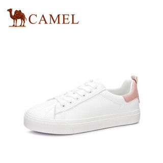 CAMEL 骆驼 女士 简约清新后跟织带平底小白鞋 A91228602 白/粉 37