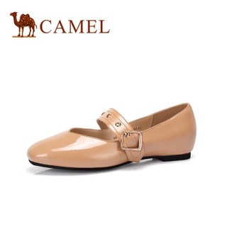 CAMEL 骆驼 女士 甜美质感一字金属搭扣方头单鞋 A91561610 杏色 40