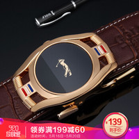 高尔夫GOLF皮带男士鳄鱼纹头层牛皮腰带合金自动扣男士皮带商务休闲裤带腰带礼盒P8BV34829J棕色