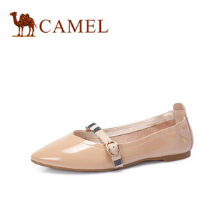 CAMEL 骆驼 女士 温柔少女格纹金属扣饰带单鞋 A91893634 杏/花 34