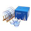Duralex法国进口钢化玻璃碗碟盘餐具套装4人8件套彩盒装（4碗+4盘）浅蓝色