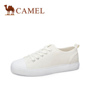 CAMEL 骆驼 女士 休闲舒适撞色系带圆头帆布鞋 A912266143 白色 35