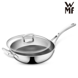 WMF德国福腾宝不沾炒锅304不锈钢炒菜锅燃气电磁炉通用 蜂窝晶盾炒锅30cm(配玻璃盖)