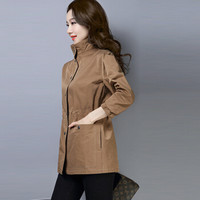 米兰茵 MILANYIN 女装 2019年春季新款收腰时尚口袋长袖中长款气质修身显瘦风衣 ML19227 咖色 M