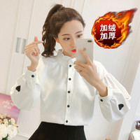 JOY OF JOY 2018冬季新款加绒加厚衬衫女韩范灯笼袖宽松爱心长袖衬衣chic打底衬衫女 JWCC18T154 加绒白色 M