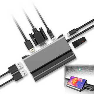 T702Type-C集线器扩展坞 USB-C转HDMI/VGA音视频输入转换器 PD充电转接头 网线接口数据线苹果华为投屏拓展坞