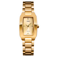 时刻美（skmei）手表女士时尚镶钻刻度学生石英表简约钢带腕表 1400金色