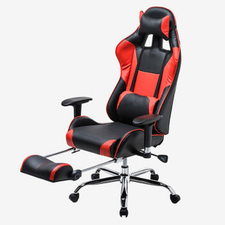 山业 电脑椅 可后倾160度 躺椅 可旋转 可调整臂托收纳脚垫 人体工学椅 赛车椅 电竞椅 黑红 150-SNCL013