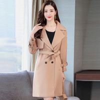 米兰茵（MILANYIN）女装 2019年春季时尚潮流舒适简约个性修身中长款纯色长袖风衣 ML19173 卡其色 2XL