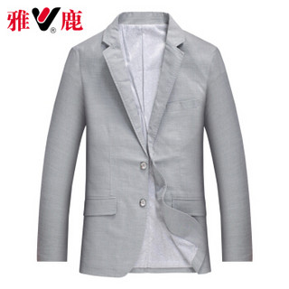 雅鹿 男休闲西服 商务韩版修身上衣正装纯色二粒扣长袖外套 18591004 灰色 180