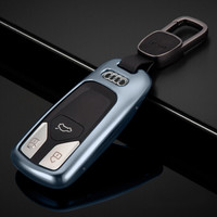 迪加伦 18款奥迪新A4L Q5L Q7 A5 S5 TT 钥匙套 保护壳 汽车钥匙包 改装 男士女 魅力蓝+真皮钥匙扣