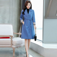 米兰茵（MILANYIN）女装 2019年春季开衫时尚气质休闲纯色中长款长袖风衣 ML19198 牛仔蓝 2XL