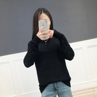 莉夏乐 2019春装针织衫新品女装双层蕾丝圆领毛衣套头打底衫简约纯色少女时尚 HCFOR3096 黑色 均码