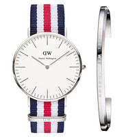 丹尼尔惠灵顿（Daniel Wellington）DW手表0202DW银边尼龙带男表+百搭男士银色手镯