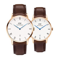 丹尼尔惠灵顿(Daniel Wellington)DW情侣对表DAPPER系列金边深棕色皮带男表+金边深棕色皮带女表(2支装)