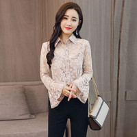 米兰茵 MILANYIN 女装 2019年春季新款时尚休闲印花潮流微喇裤清纯甜美长袖衬衫套装 ML19113 米色 M