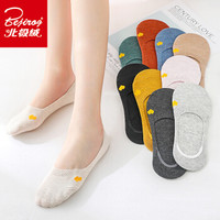 10双装北极绒 浅色爱心刺绣女船袜子女 日韩学院风学生袜隐形袜长绒棉女短袜硅胶防滑春夏潮流新款 均码