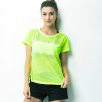 范迪慕 运动t恤女短袖修身瑜伽服速干健身跑步健身房透气上衣 FDM20292-荧光黄-单件短袖-L