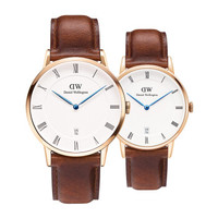 丹尼尔惠灵顿(Daniel Wellington)DW手表情侣对表DAPPER系列金边驼色皮带男表+金边驼色皮带女表(2支装)