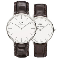 丹尼尔惠灵顿(Daniel Wellington)DW手表情侣对表银边棕花色皮带男表+银边棕花色皮带女表(2支装)