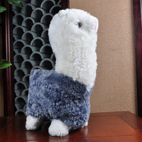 裘朴 羊毛家居饰品羊驼玩偶创意卷羊毛居家小摆件 纯羊毛皮毛一体 白色+蓝灰色