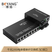 博扬（BOYANG）BY-DG208A/B 千兆二光八电单模单纤光纤收发器交换机 光电转换器 防雷SC接口 25公里外置电源