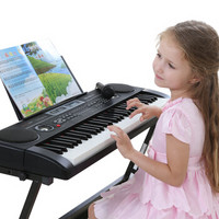俏娃宝贝 QIAO WA BAO BEI 61键电子琴儿童初学者多功能钢琴键盘弹奏女孩3-6-12岁送琴架琴凳琴罩 王子黑色