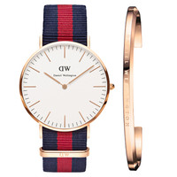 丹尼尔惠灵顿（Daniel Wellington）DW手表0101DW金边尼龙带男表+百搭男士金色手镯