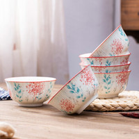 松发 陶瓷碗套装6只装 家用中式4.5英寸米饭碗汤碗  浪漫山花