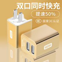 迪虎（DIHU） 苹果手机充电器 2.4A多口充电头安卓/Type-C通用 iphone/小米/华为双口USB插头电源适配器 金色