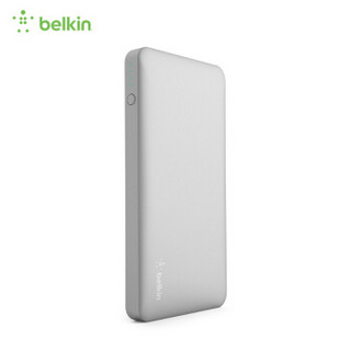 贝尔金（BELKIN）10000毫安聚合物电芯便携式快充移动电源充电宝轻薄小巧大容量双USB可同时充电银色