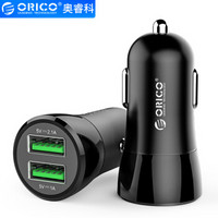 奥睿科(ORICO)迷你车载充电器 3.1A智能快充输出 12V/24V车通用 车充头一拖二双USB  黑 UPQ