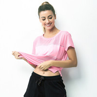 范迪慕 瑜伽服 女跑步健身服速干网格运动健身上衣 FDM20292-粉色-单件短袖-S