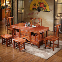 奈高 NG榆木功夫茶桌家用中式实木茶桌椅组合牡丹茶台一桌五椅1700*800*750