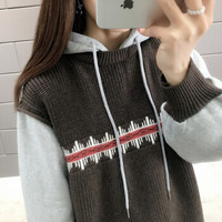 莉夏乐 2019春装针织衫新品女装带帽假两件毛装毛衣外套绣花纹纯色简约文艺 HCFOR8936 驼色 均码