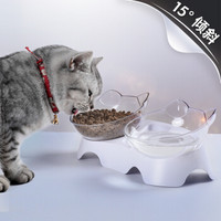 华畜 宠物用品 猫耳朵斜口水食碗 双碗