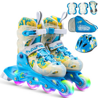 动感（ACTION）溜冰鞋儿童套装轮滑鞋成人闪光旱冰鞋滑冰鞋男女直排PW-116蓝+头盔+护具+包（高配）L/38-41