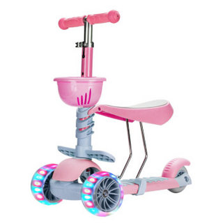 时尚顽童滑板车儿童三合一手推可坐可推加可拆卸大加宽闪光轮2-6岁男女宝宝滑滑车学步车粉色SSWT-8087