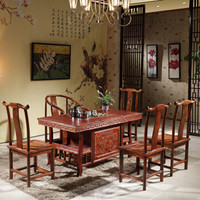 奈高 NG榆木功夫茶桌家用中式实木茶桌椅组合马到成功茶台一桌五椅1500*800*720