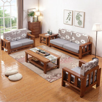 中伟实木沙发组合客厅实木现代简约小户型布艺沙发新中式沙发组合3+2+1 胡桃色