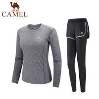 骆驼（CAMEL）瑜伽服套装女 两件套长袖透气快干跑步健身服秋冬款运动套装 Y8S1Q8628 灰色 XL