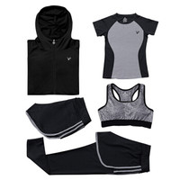 普为特POVIT 瑜伽服套装女运动跑步健身服速干衣修身显瘦运动装五件套 亚麻灰 M码