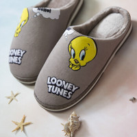 Looneytunes 棉拖鞋 崔弟可爱时尚卡通防软底毛绒室内外厚底舒适保暖男女 LT-1015 咖啡色 41-42(适合40-41)