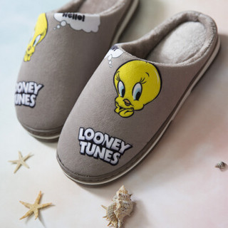 Looneytunes 棉拖鞋 崔弟可爱时尚卡通防软底毛绒室内外厚底舒适保暖男女 LT-1015 咖啡色 43-44(适合42-43)